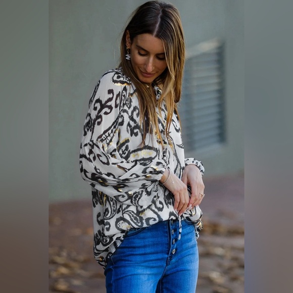 Muliticolor Boho Flower Print Casual Blouse Bohemian Top - Picture 4 of 13